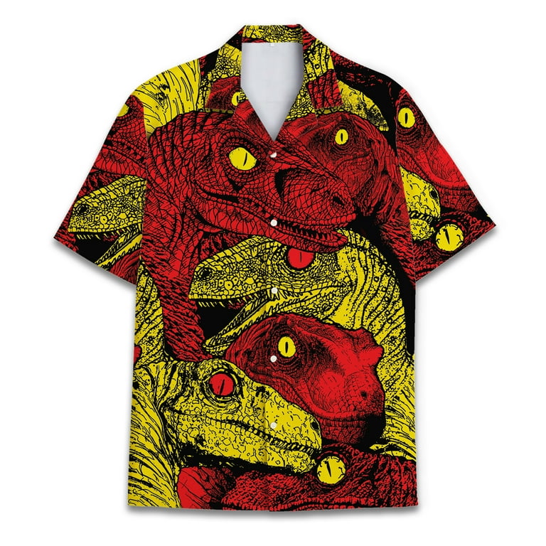 Retro Dinosaur Hawaiian Shirt for Men Casual Vintage T Rex Shirt