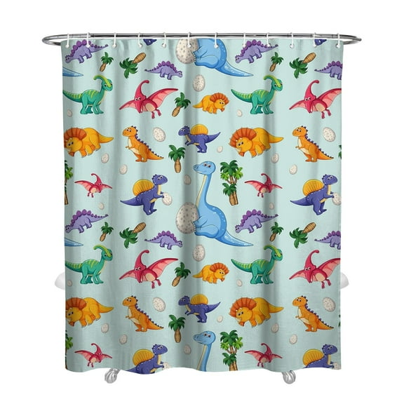 Retro Dinosaur Shower Curtain, Watercolor Cartoon Dino Art 72x84 Inch Waterproof Bath Curtain with Metal Grommets & Hooks