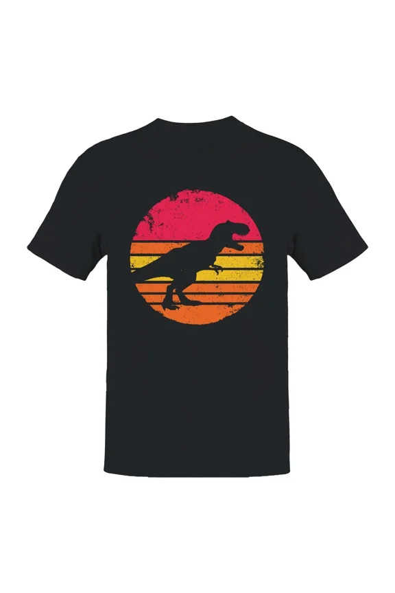 Retro Dinosaur Sunset Silhouette Prehistoric T-Rex Nature Top Unisex T-Shirt, up to size 5XL