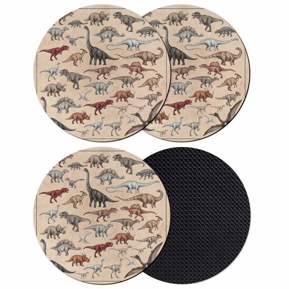 Retro Dinosaurs Coasters Set of 4, Absorbent Coasters for Drinks, Vintage Primitive Wild Animals Brown Coaster for Desk Coffee Table Protection, Home Decor House Warming Gifts 4"