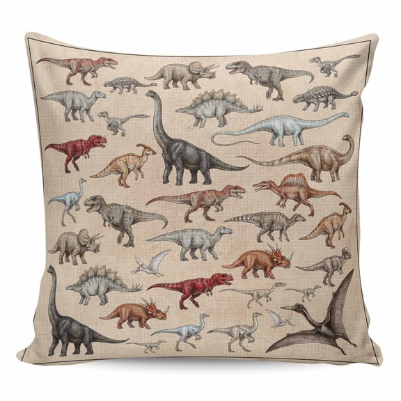Retro Dinosaurs Pillow Covers 16x16 Inch Decorative Throw Pillow Cover, Vintage Primitive Wild Animals Brown Sofa Pillowcases Accent Cushion Case Home Decor Bedroom Living Room