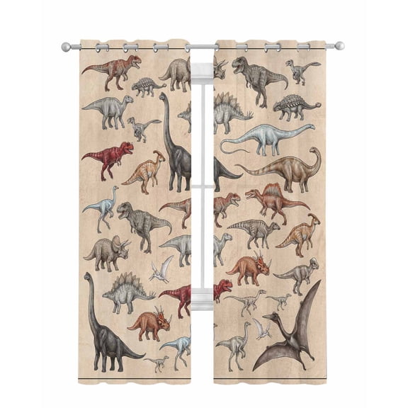 Retro Dinosaurs Sheer Curtains 84 Inch Length 2 Panels Set for Living Room/Bedroom, Vintage Primitive Wild Animals Brown Kitchen Curtains Grommet Semi-Sheer Curtains Window Treatments 52"x84"x2