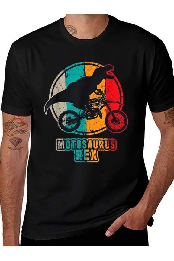 Retro Dirt Bike Motocross Dinosaur Dino Rider
Funny Graphic T-Shirt for Men Women Unisex
Novelty Humor Vintage Dirtbike Fan Gift Tee
Short Sleeve Crew Neck