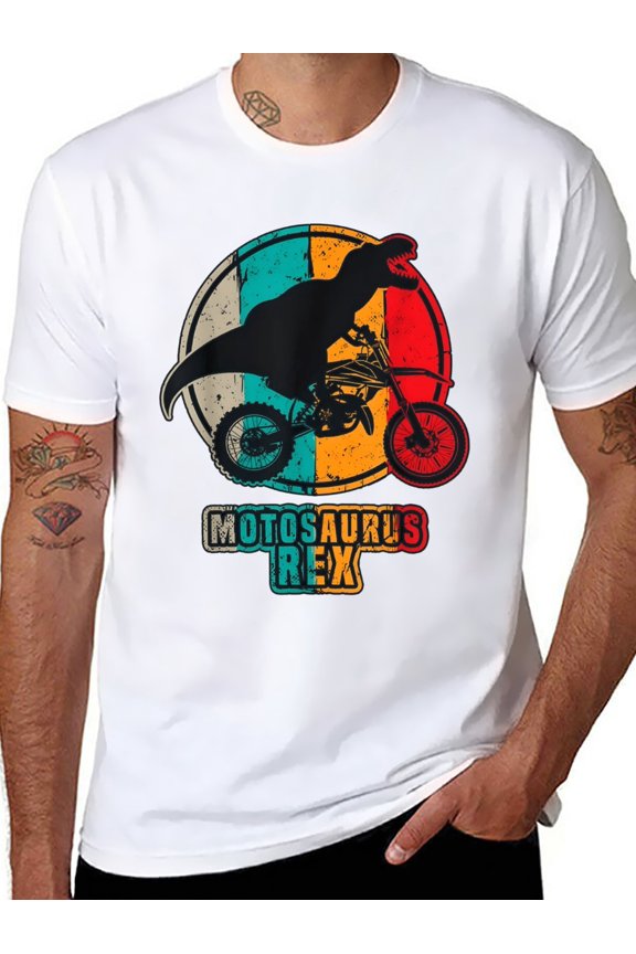 Retro Dirt Bike Motocross Dinosaur Dino Rider
Funny Graphic T-Shirt for Men Women Unisex
Novelty Humor Vintage Dirtbike Fan Gift Tee
Short Sleeve Crew Neck