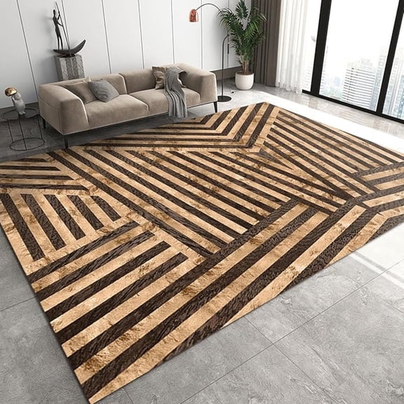 Retro Dirty Brown Farmhouse Rustic Area Rugs, Abstract Geometric Black Stripes Large Rug, Washable Breathable Durable Carpet For Front Entrance Floor Living Room Bedroom Decor 4x5ft