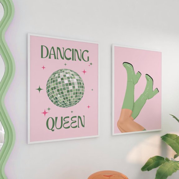 Retro Disco Ball Dancing Queen Danish Pastel Wall Art Print Set 2 Unframed Paper Print 20x30
