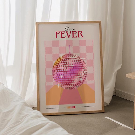 Retro Disco Ball Fever Checkerboard Pattern Funky 70s Poster