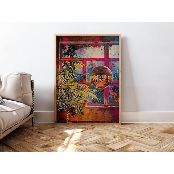 Retro Disco Ball Mirror Ball Wall Art, Unframed Paper Print Size 8x12
