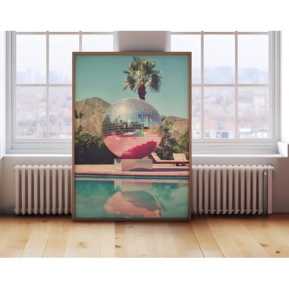 Retro Disco Ball At The Pool, Disco Ball Poster, California Wall Art ...