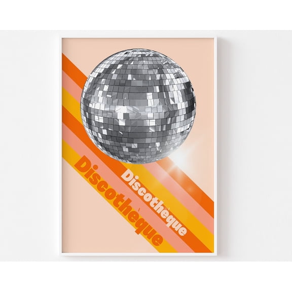 Retro Disco Ball Print 70s Funky Art Satin Lustre