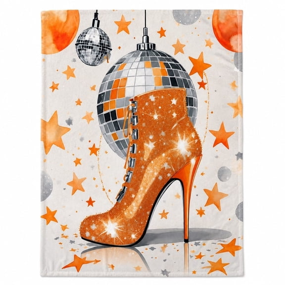 Retro Disco Boot Fleece Blanket, Polyester Throw with Glam Star Graphic