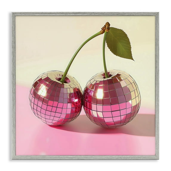 Stupell Industries Retro Disco Cherries Gleam Gray Framed Giclee Art, design by Creative Studio, 12 x 12
