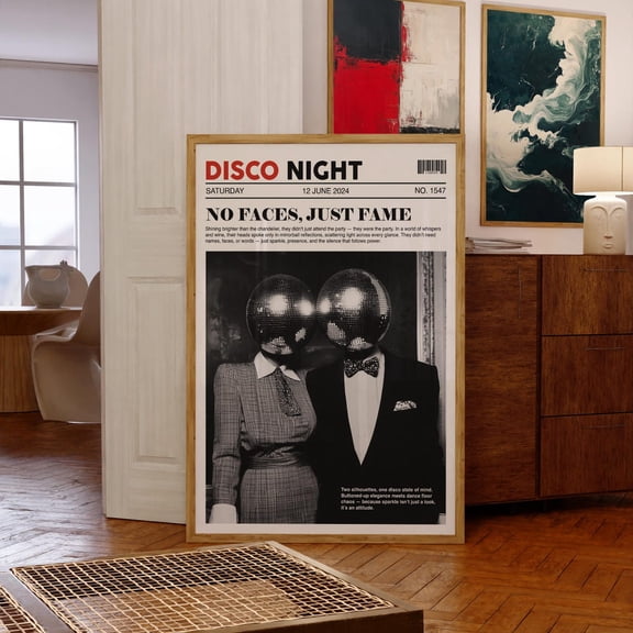 Retro Disco Head Newspaper Style Wall Art Unframed Paper Print