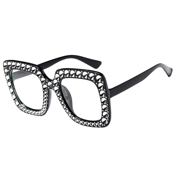 Retro Disco Sunglasses for Women, Oversized Square Rhinestone Crystal Sun Glasses, Thick Frame Bling Glitter Shades for Concert, Party, Festival, UV Protection, Lightweight Eyewear, White