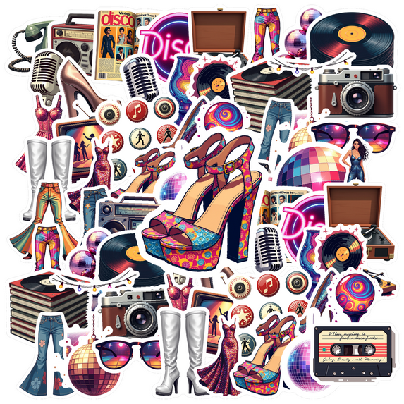 Retro Disco Theme Stickers, Waterproof Disco Theme Sticker for Water Bottle Laptop Phone Cases Planner Skateboard Luggage Helmet Party Favor Decor, Ideal for Adults Teens Teacher Rewards