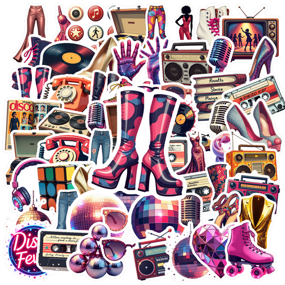 Retro Disco Theme Stickers, Waterproof Disco Theme Sticker for Water Bottle Laptop Phone Cases Planner Skateboard Luggage Helmet Party Favor Decor, Ideal for Adults Teens Teacher Rewards