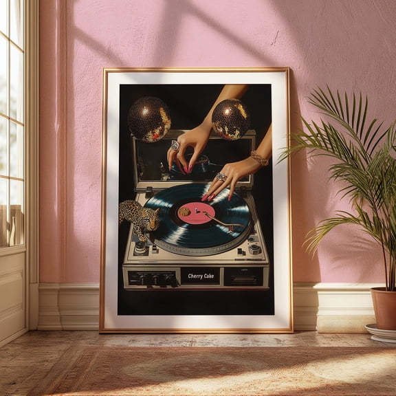Retro Disco Turntable Print, Unframed Paper Poster 8x10in