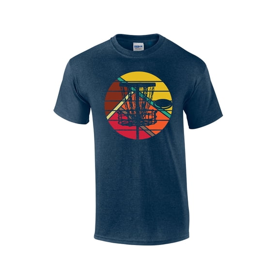 Retro Disk Golf Mens Short Sleeve T-shirt Graphic Tee-Heather Navy-xxl