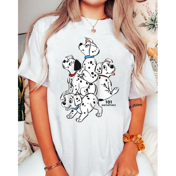Retro Disney 101 Dalmatians Group Shot Shirt | Dalmatians Dog Lover T-shirt | Funny Disney Family Tee Disney Trip | WDW Outfits ,White Color,Size L