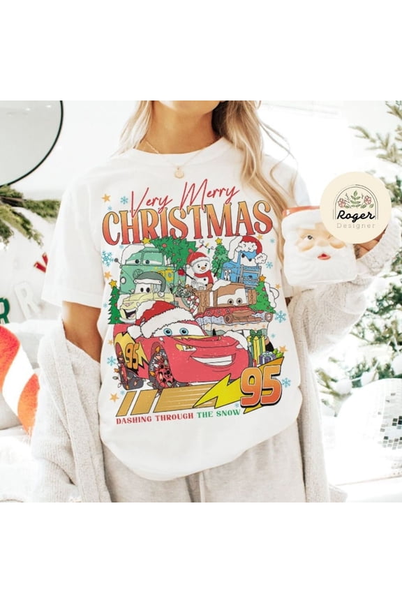 Retro Disney Cars Christmas Shirt, Lightning McQueen Tow Mater Luigi Guido Cars Mickey's Very Merry Christmas Party, Cars Land Xmas Family