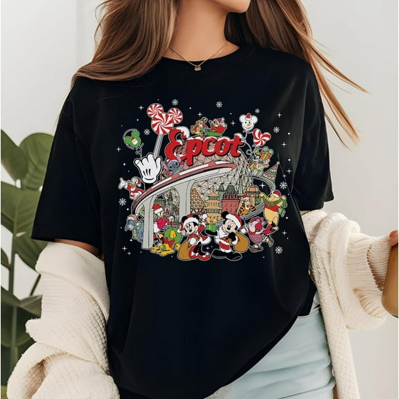 Retro Disney Epcot Christmas Shirt, Mickey And Friends Xmas Tshirt, Disney Mickey Very Merry Christmas, Disneyland Family Xmas
