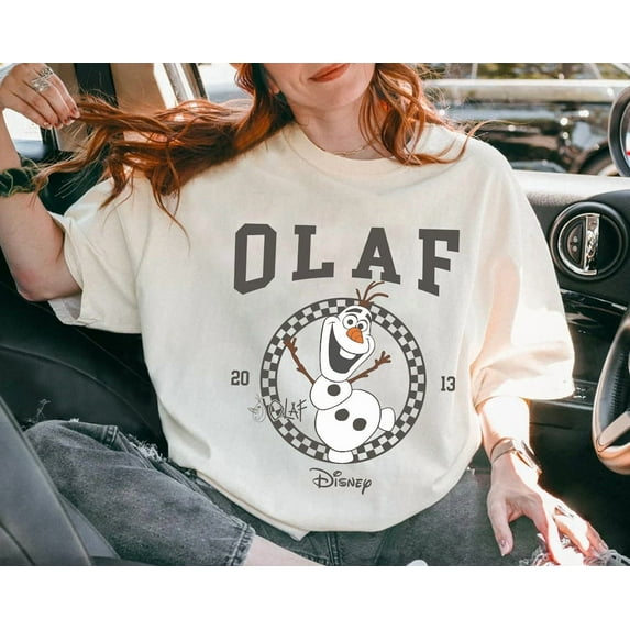 Retro Disney Frozen Olaf Est 2013 Classic Checkered Portrait T-Shirt, Olaf Xmas Shirt, Disneyland Family Matching Tee,Ivory color,size 2XL