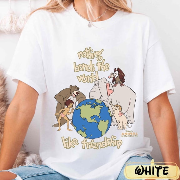 Retro Disney Jungle Book Baloo Mowgli Elephant T-shirt, Nothing Bonds The World Like Friendship Tee, Animal Kingdom, WDW Disneyland Trip