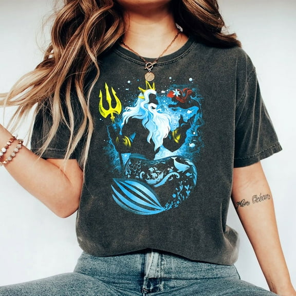 Retro Disney King Triton Portrait Shirt, Disney The Little Mermaid Comfort Colors T-shirt, Disney Father, Walt Disney World, The Magic Kingdom, Disney Trip,Pepper color,size M