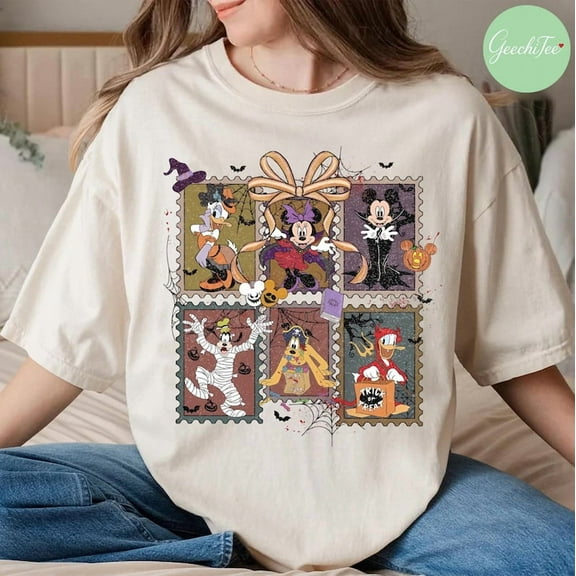 Retro Disney Mickey Halloween Coquette Shirt, Disney Halloween Trip Tshirt, Halloween Tee, Mickey and Friends Halloween,Sand Color,Size L
