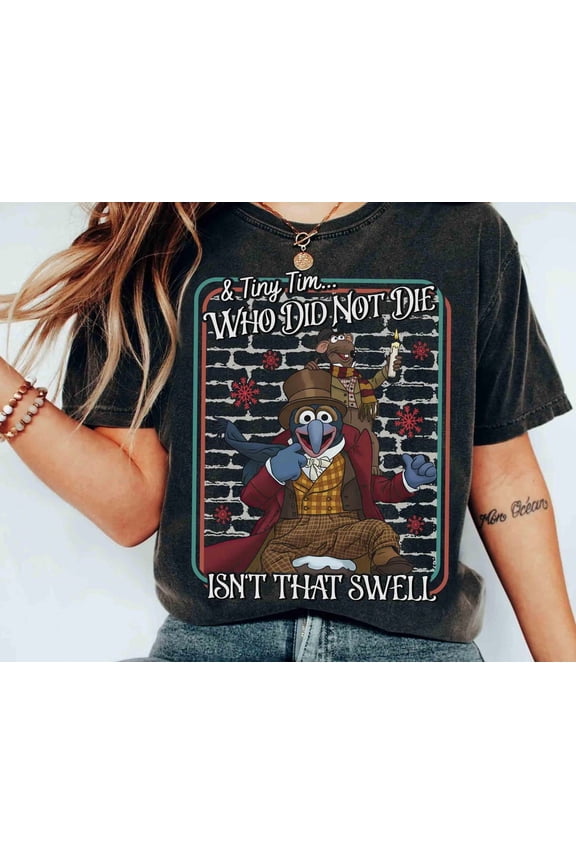 Retro Disney The Muppet Christmas Carol Movie Shirt, Gonzo And Rizzo Tiny Tim Who Did Not, Disneyland Family Xmas Party 2025 Gifts Shirt, Dark Heather Tshirt