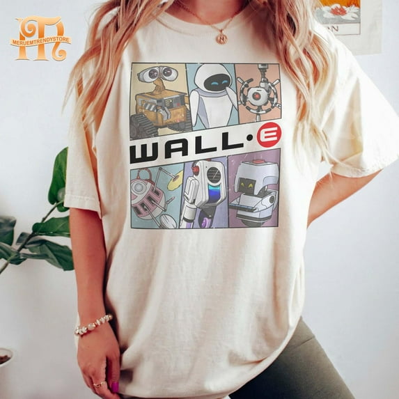 Retro Disney Pixar Wall-E Comfort Colors T-Shirt, Disney Character, Wall-E Triangles And Eve, Disneyworld, Disneyland, Disney Family Shirt,Ivory color,size XL
