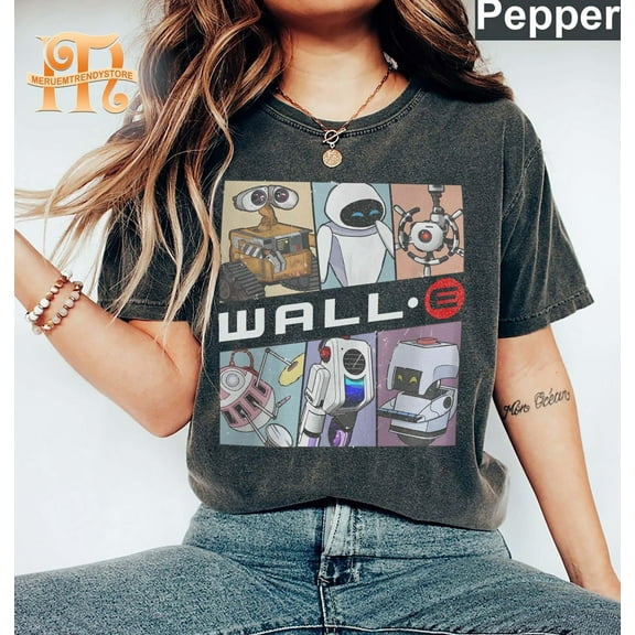 Retro Disney Pixar Wall-E Comfort Colors T-Shirt, Disney Character, Wall-E Triangles And Eve, Disneyworld, Disneyland, Disney Family Shirt,Pepper color,size M