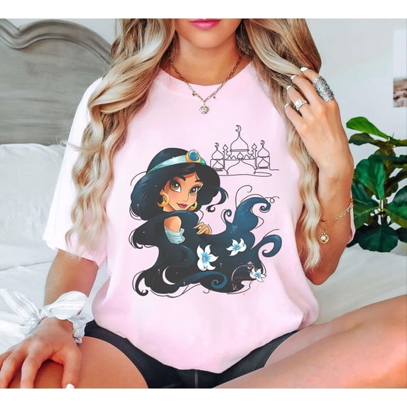 Retro Disney Princess Jasmine T-shirt, Disney Aladdin Jasmine Shirts, Disneyland Family Trip Shirt, Birthday Gift Tee,Blossom Color,Size 3XL