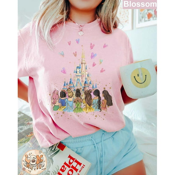 Retro Disney Princess T-Shirt, Disneyworld Princess Gift, Watercolor Princess Shirt, Disney Bestie, Princess Birthday, Disney 2025,Light Pink color,size M