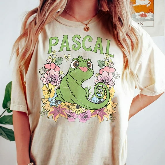 Retro Disney Tangled Pascal Floral Rapunzel Family Comfort Colors Shirt, The Magic Kingdom T-shirt, Walt Disney World, Disneyland Vacation, Birthday Gift,Ivory color,size XL