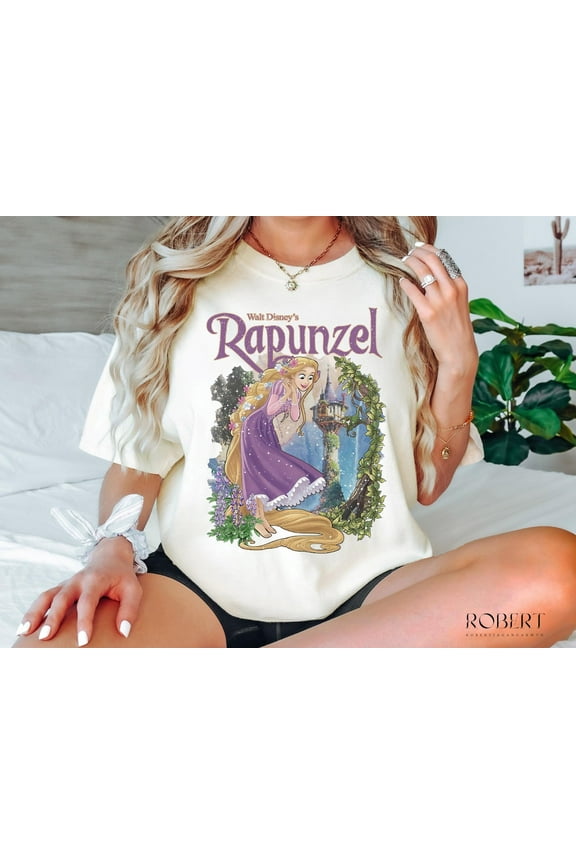 Retro Disney Tangled Rapunzel Floral T-Shirt, Disney Princess Rapunzel, Lost Princess Tee, Magic Kingdom Shirt, Disney Trip Youth Toddler Kids Girl Women,White Color,Size YouthM
