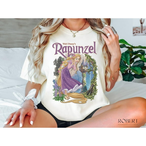 Retro Disney Tangled Rapunzel Floral T-Shirt, Disney Princess Rapunzel, Lost Princess Tee, Magic Kingdom Shirt, Disney Trip Youth Toddler Kids Girl Women,White Color,Size YouthM