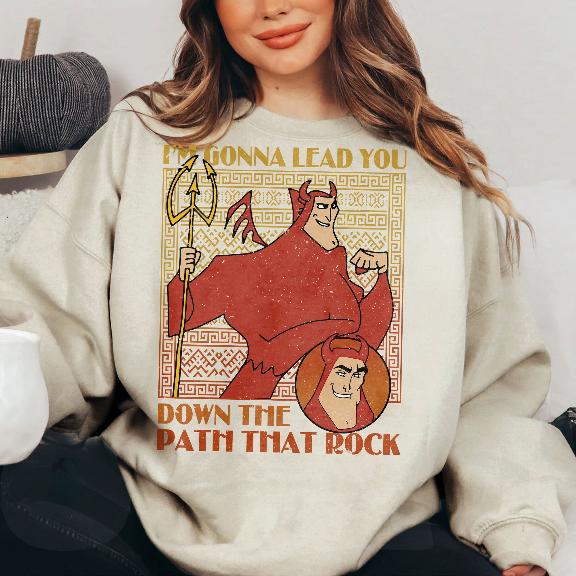 Retro Disney The Emperor S New Groove Kronk Devil Shirt I M Gonna Lead You Down Crewneck Sweatshirt Size L Tee Sand New Walmart