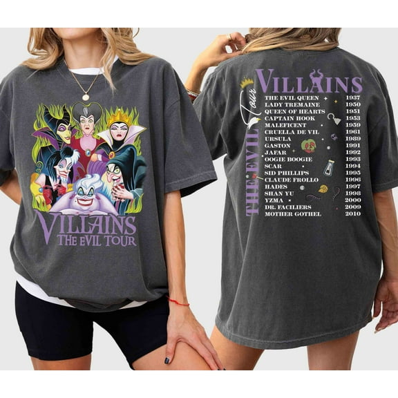 Retro Disney Villains Evil Tour Shirt, Disneyland Halloween Shirt, Mickey Not So Scary Party Shirt, Disney Hallowee, Unisex Tshirt Size S New|Funny Birthday Cotton Tee Vintage Gift For Men Women