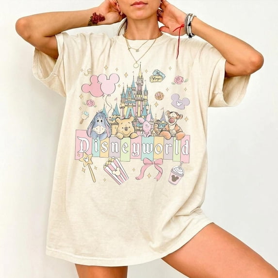 Retro Disneyworld Castle Shirt, Disney Girls Trip Shirts, Winnie The Pooh Tigger Piglet Eeyore Shirt, Disney Vacation Tee