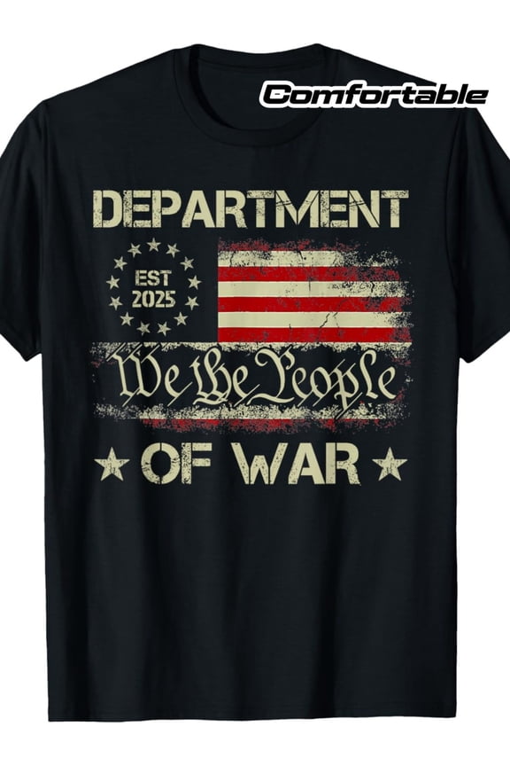 Retro Distressed American Flag We the People Department of War Men's Graphic T-Shirt Vintage Patriotic Military Style Short Sleeve Tee Black