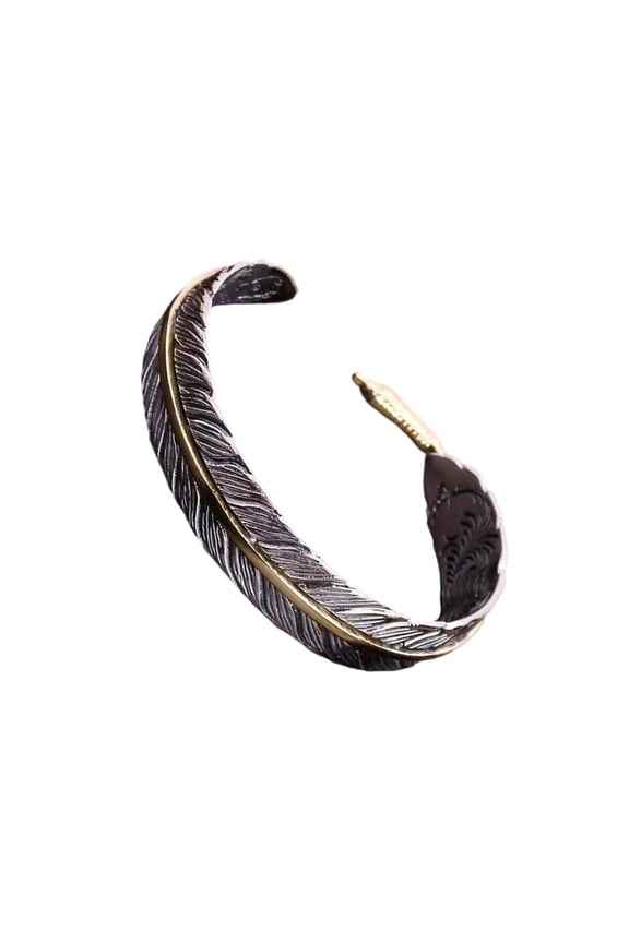 Retro Distressed Feather Shaped Cuff Bangle Adjustable Bracelet For Couples
