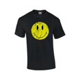 thumbnail image 1 of Retro Distressed Happy Face Smile Mens Short Sleeve T-shirt Graphic Tee-Black-large, 1 of 4