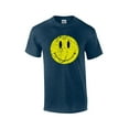 thumbnail image 1 of Retro Distressed Happy Face Smile Mens Short Sleeve T-shirt Graphic Tee-Heather Navy-5xl, 1 of 4
