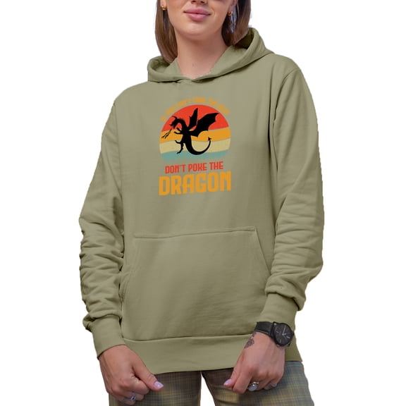 Retro Distressed If You Can't Take the Heat, Don't Poke the Dragon Saying, Sand Hooded Sweatshirt or Hoodie, Large