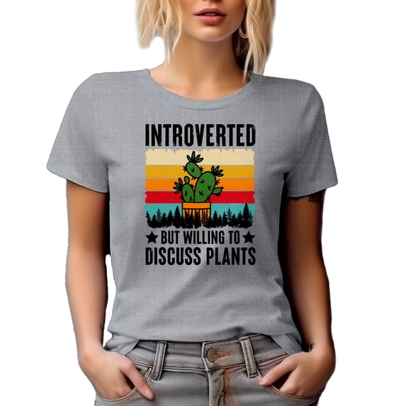 Retro Distressed Introverted but Willing to Discuss Plants, Plant Lover Introvert, Heather Grey T-Shirt, 2XL