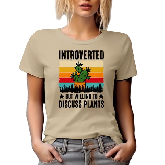 Retro Distressed Introverted but Willing to Discuss Plants, Plant Lover Introvert, Tan T-Shirt, XL