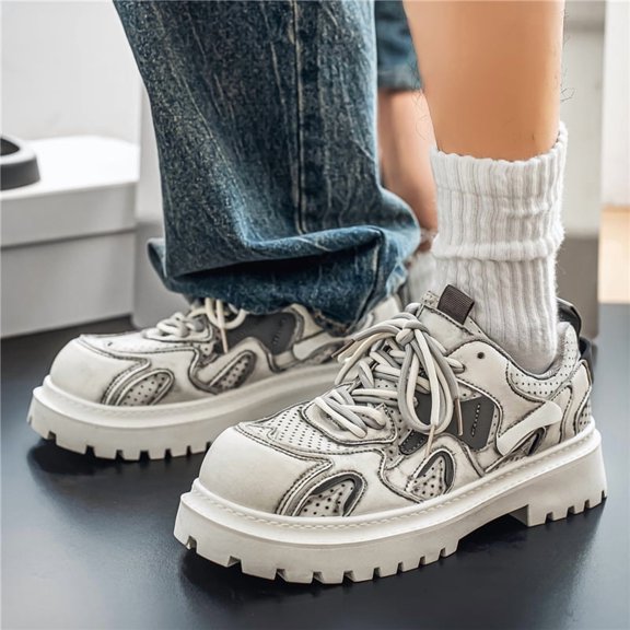Retro Distressed Men’s Sneakers, Thick-Sole Height-Boost Casual Athletic Shoes for Daily Wear, Street Style, Comfortable Walking, and Trendy Outfits