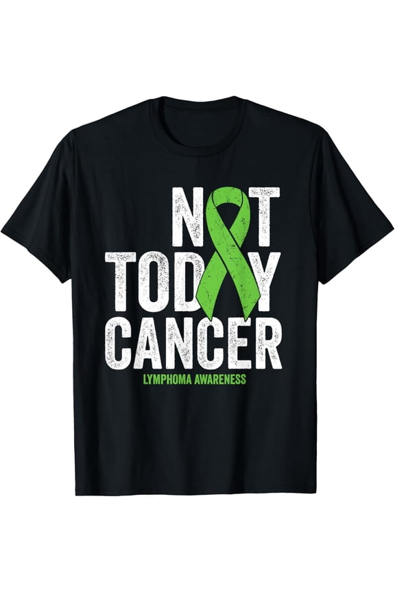 Retro Distressed Not Today Cancer Lymphoma Awareness T-Shirt Lime Green Ribbon Graphic Tee Inspirational Survivor Support Shirt Men Women Unisex Short Sleeve Cotton Apparel