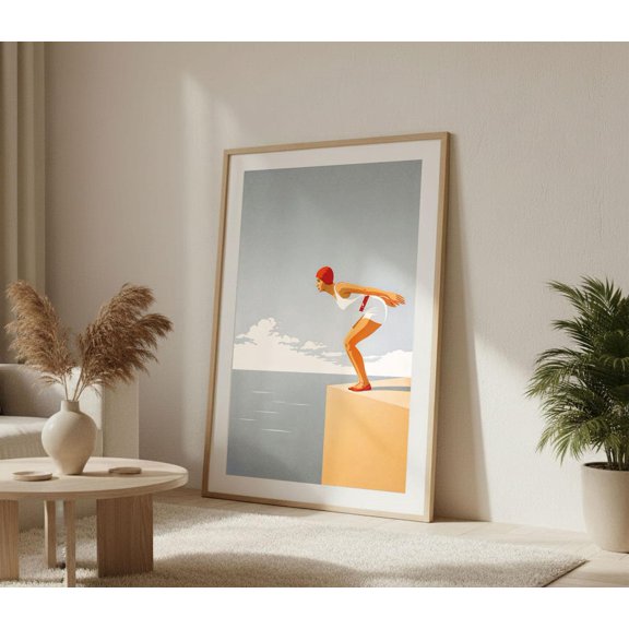 Retro Diver Art Deco Swimming Pool Decor Wall Art